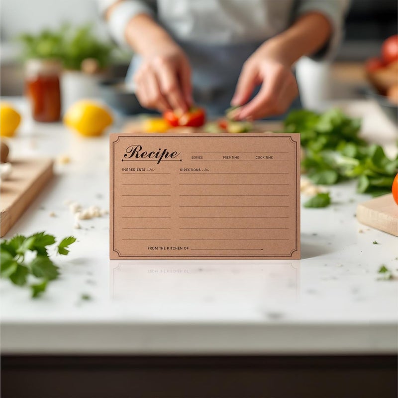 Prims & Flourish Recipe Cards 4x6 Double-Sided, 50-Pack Blank Kraft Recipe Cards, Minimalist and Rustic Design for Bridal Shower - Image 2
